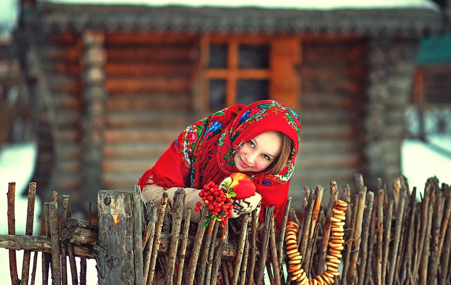 Sexy girl Women in Slavic costumes in Male